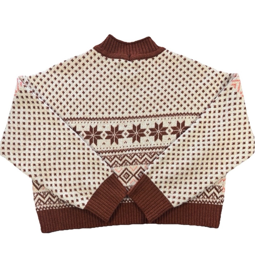 American Eagle Fair Isle Cropped Sweater XL Nordic Mock Neck Knit - Picture 13 of 13